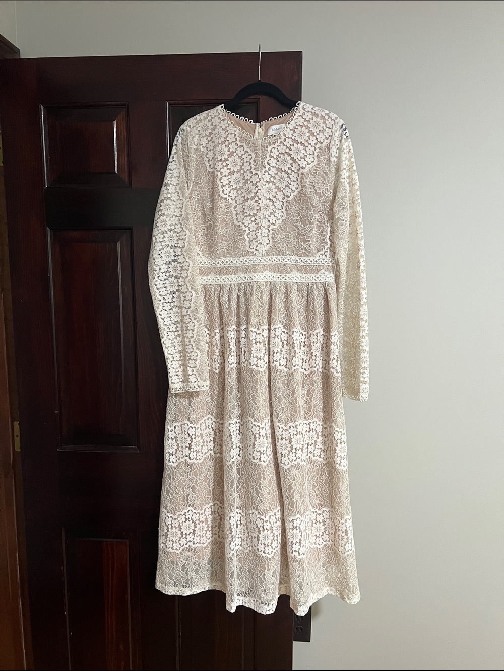 Boheme Cream Lace Long Sleeve Midi Dress